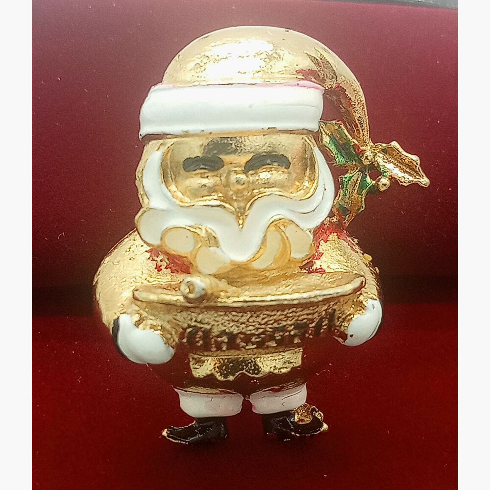 Vintage 60's Corel Chubby Enamel Santa Claus w/ Punch Bowl Brooch
